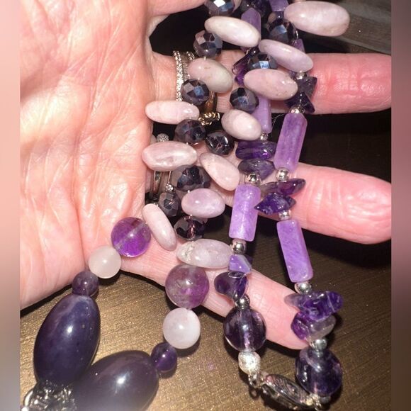 One of a Kind Rare Handcrafted Genuine Amethyst & Rose Quartz Pendant Necklace - Picture 2 of 4